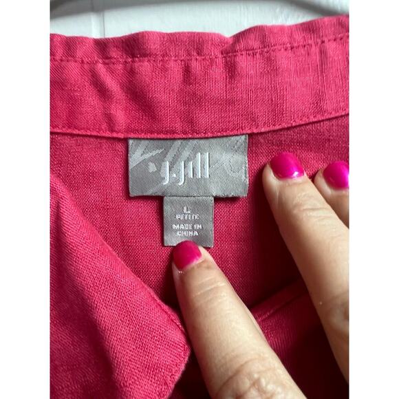 J.Jill Women's Fushia Linen Button Down Long Sleeve Shirt Large Petite - Picture 2 of 8